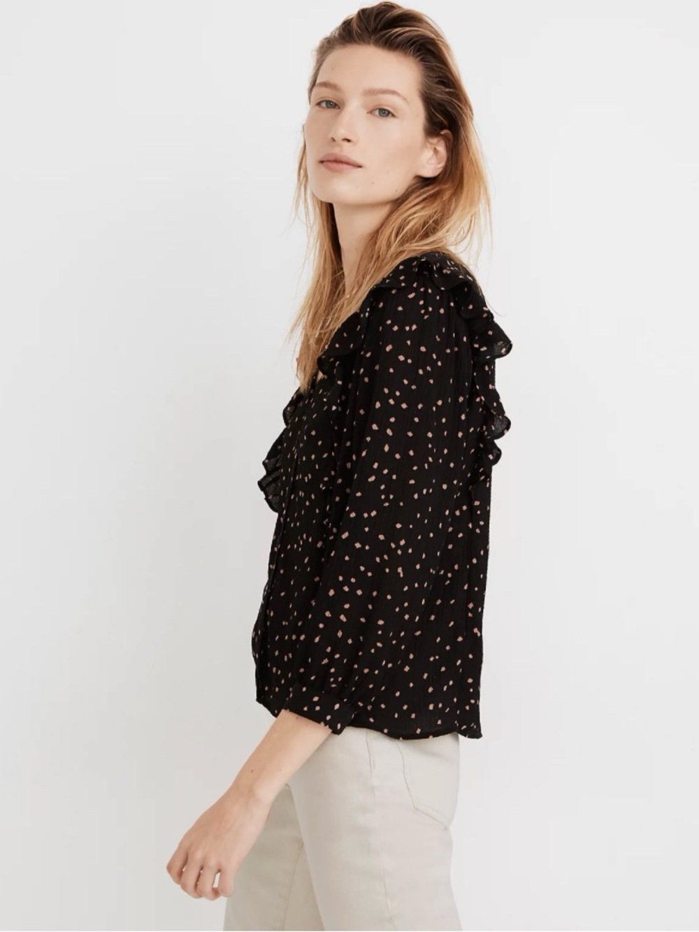 Madewell Ruffled Button-Front Blouse in Confetti Toss, NWT